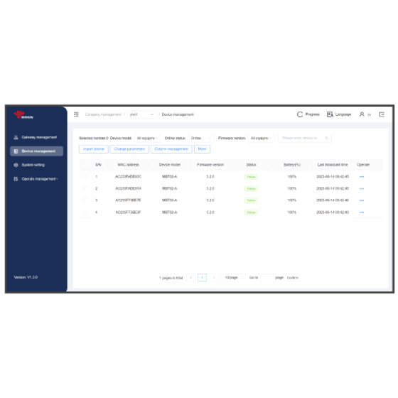 Minew Management Platform for Demonstration and Testing